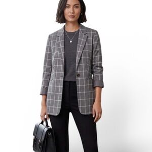RW&CO. Grey Grid Plaid Single-Button Blazer – Size 14